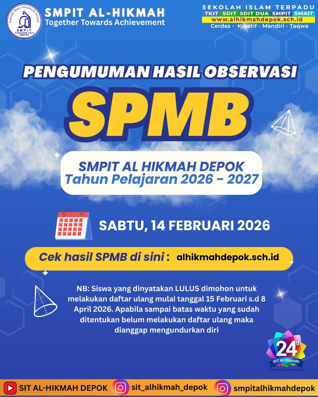 SK KELULUSAN SPMB SMPIT AL HIKMAH